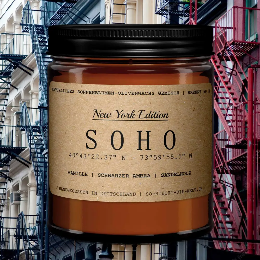 Soho Kerze - New York Edition - Vanille | schwarzer Ambra | Sandelholz — So riecht die Welt