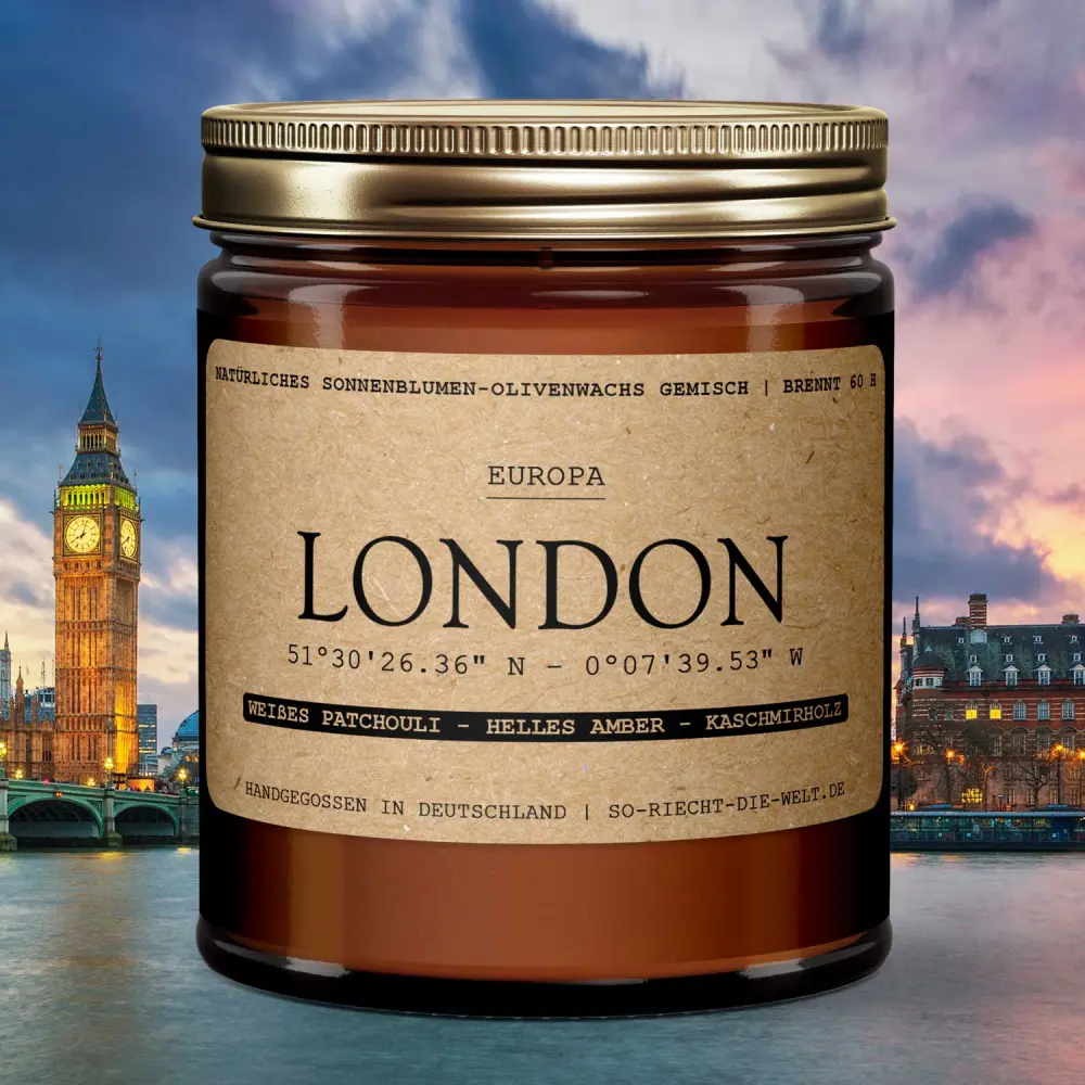 Bougie parfumée London - patchouli blanc | ambre clair | Bois de cachemire — So riecht die Welt