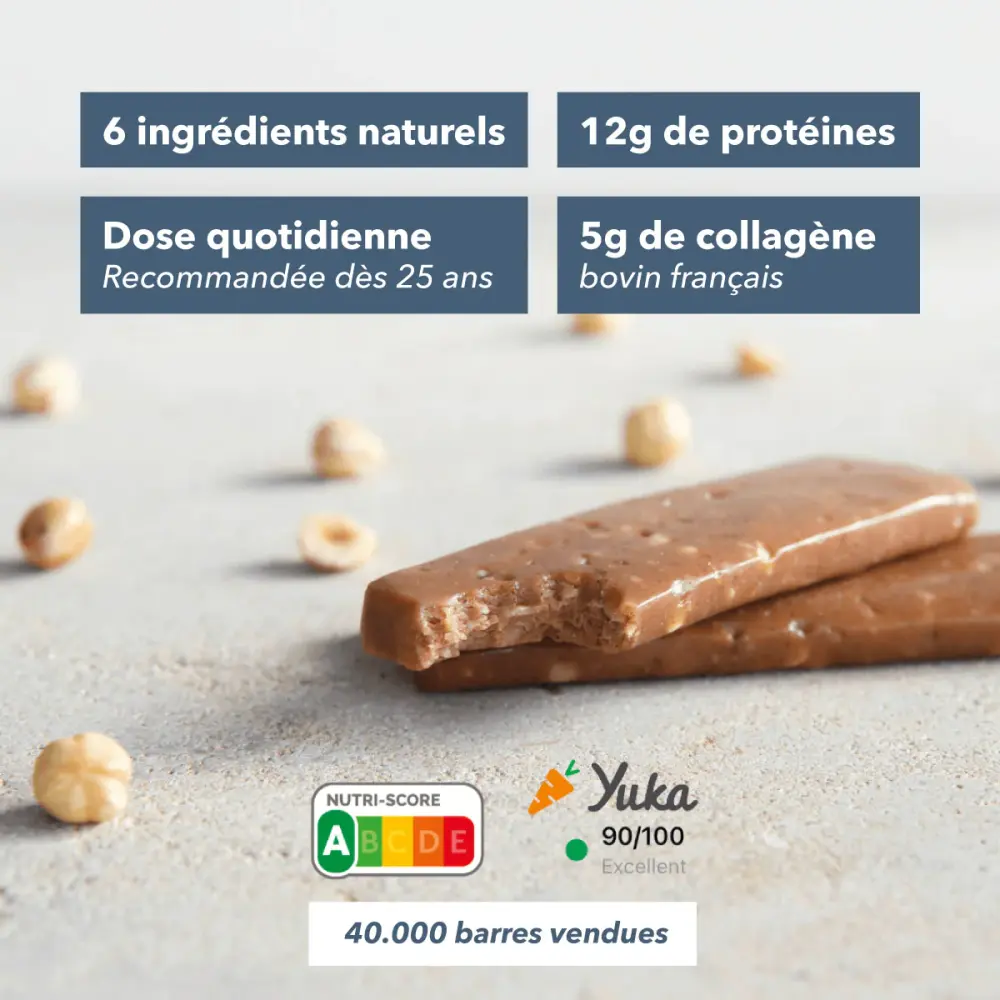 Collagène marin 5 g et protéines 10 g - Barre amande, 12 barres — Humble+