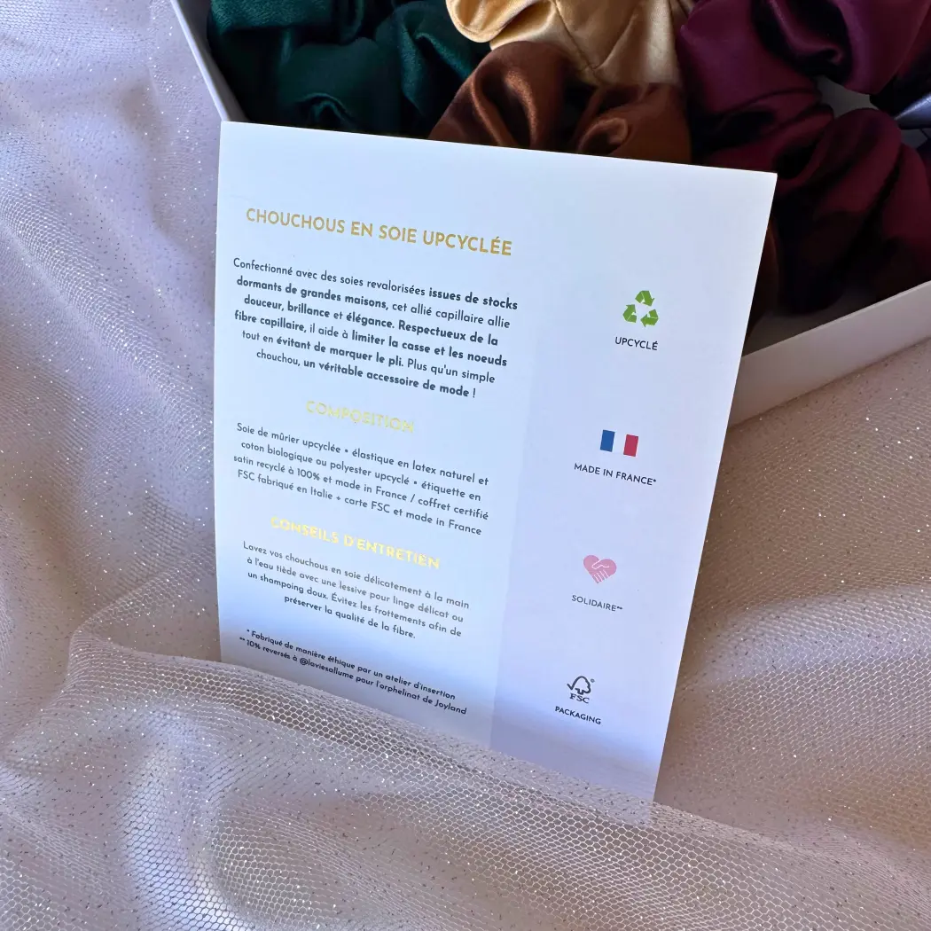 Chouchou en soie upcyclée haut de gamme - Noir (maintien ferme) — Slow & Glow