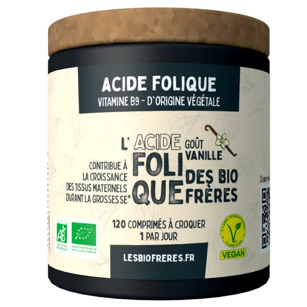Acide Folique Vanille Bio - Vitamine B9 - 120 comprimés à croquer