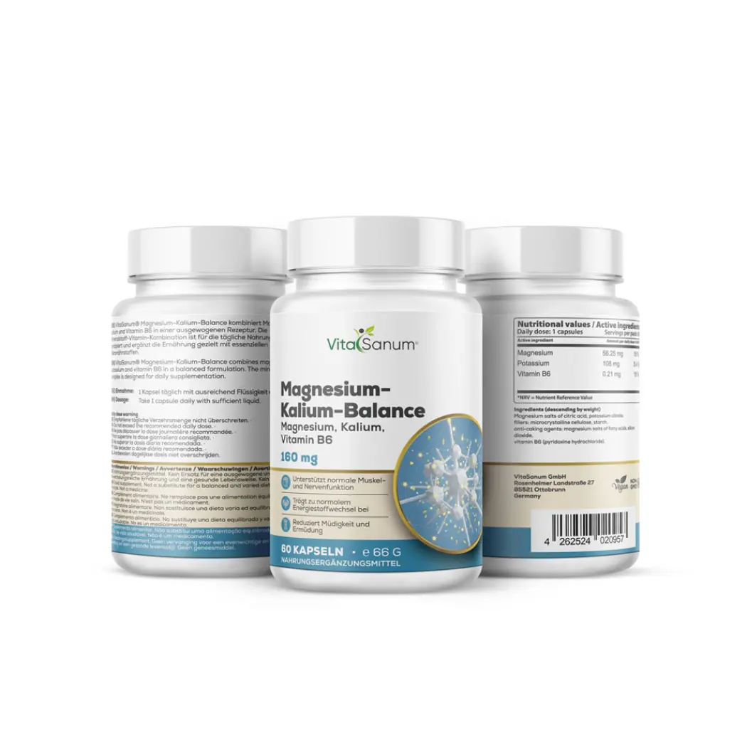 Magnésium 56,25 mg, potassium et vitamine B6 - 60 gélules — VitaSanum