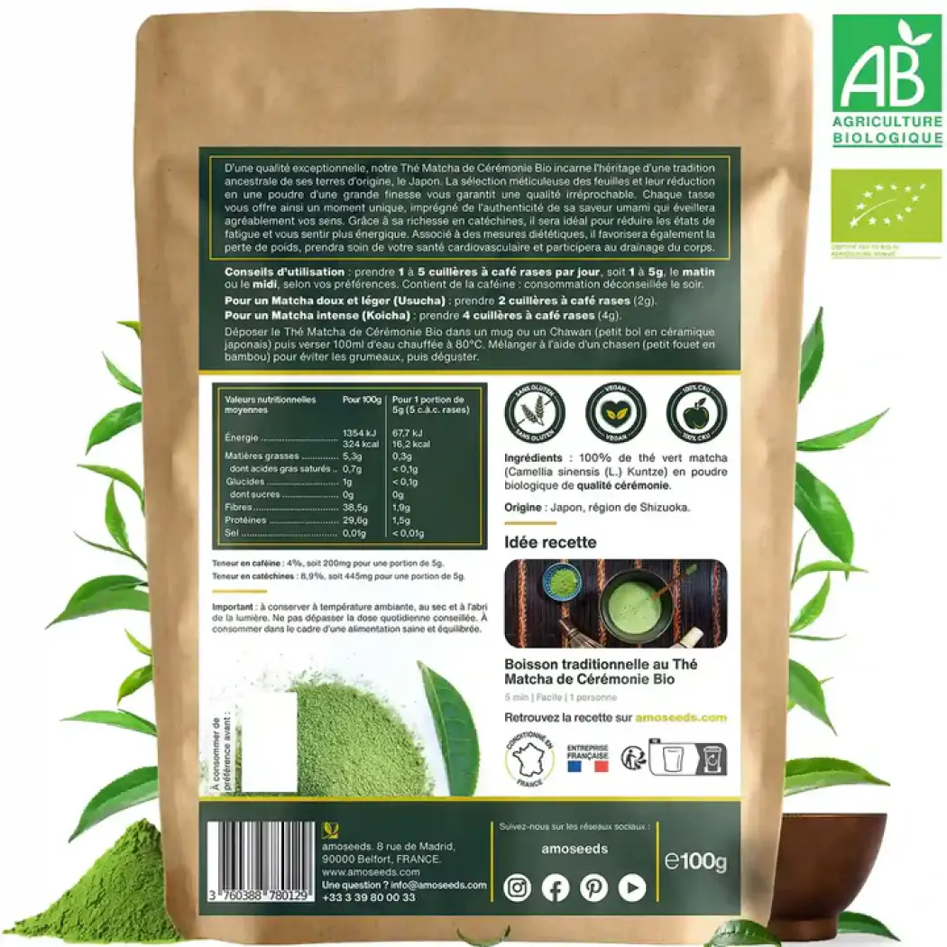 Bio Matcha Tee Zeremonie - Pulver 100 g aus Japan — Amoseeds