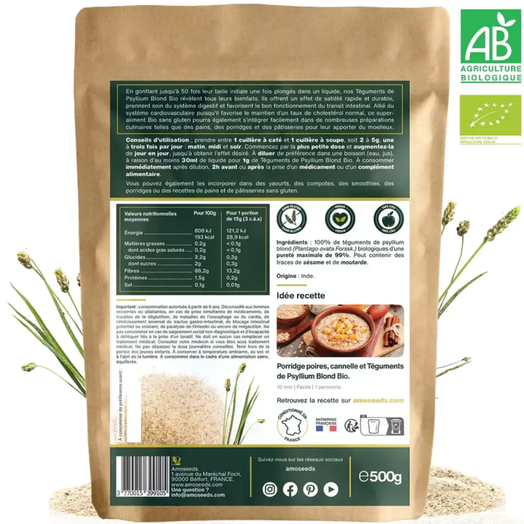 Téguments de Psyllium Blond Bio purs à 99 % — Amoseeds