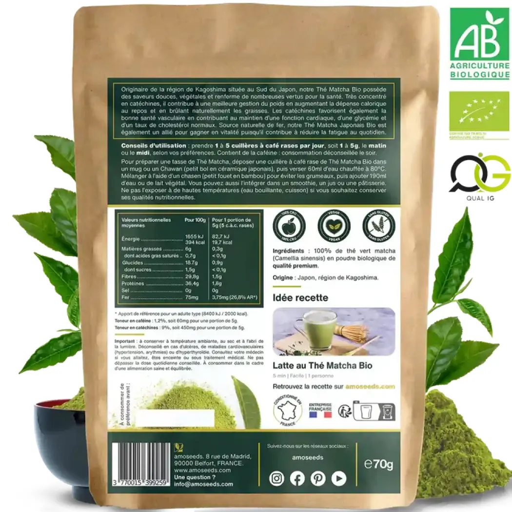 Thé matcha japonais bio en poudre — Amoseeds