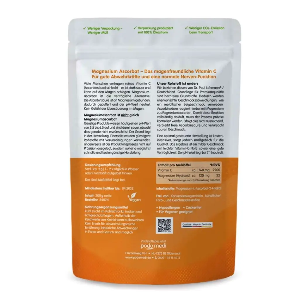 natura felix Magnesium Ascorbat, Vitamin C 200 g — woscha