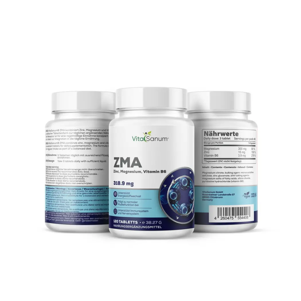 VitaSanum ZMA Magnésium Zinc B6 318,9 mg – 120 comprimés — VitaSanum