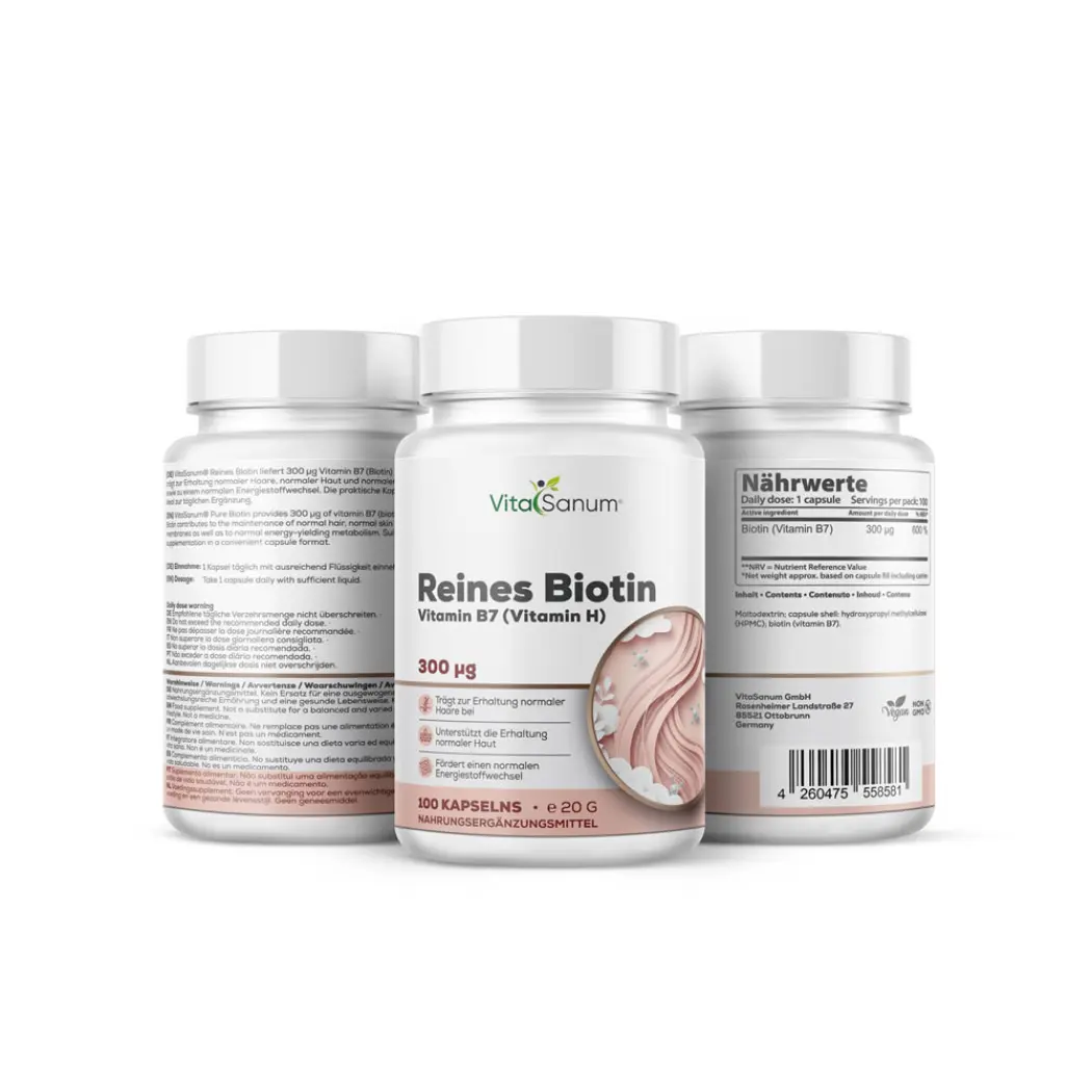 Biotine pure (vitamine B7) 300 µg – 100 gélules — VitaSanum