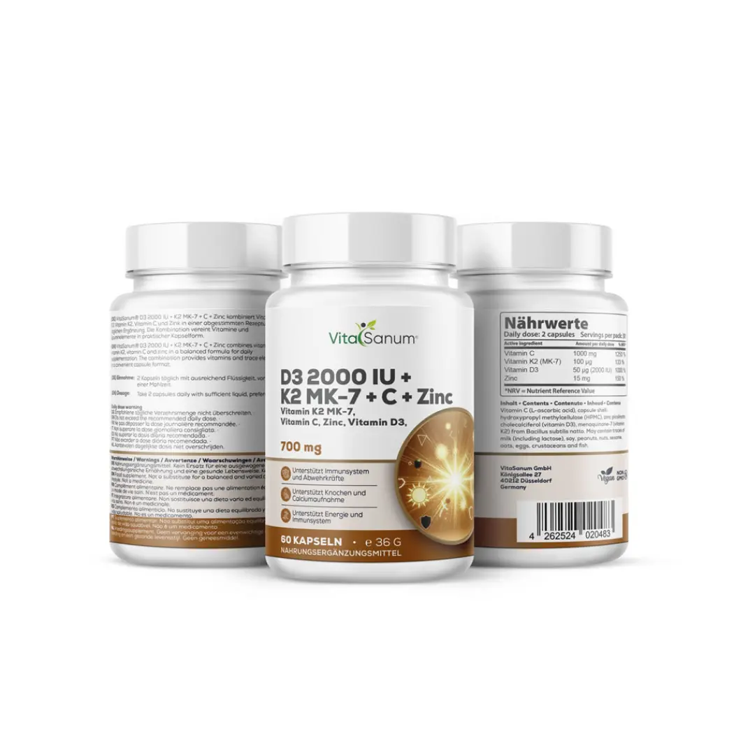 VitaSanum D3 2000 IU + K2 MK-7 + C + Zink - 60 Kapseln — VitaSanum