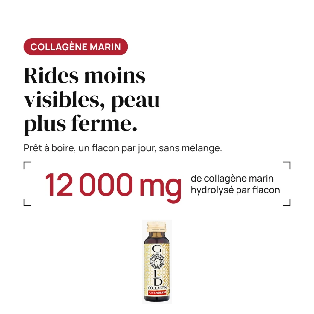 GOLD COLLAGEN FORTE AGELESS | Collagène liquide 12 000 mg | Acide hyaluronique, élastine, céramides — Gold Collagen
