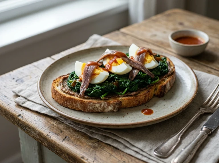 Anchovy Toast with Spinach