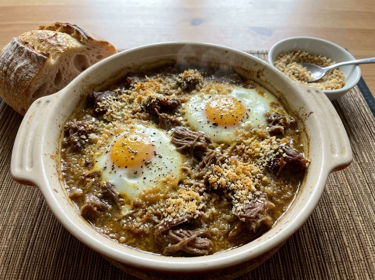 Baked Eggs with Spiced Mutton