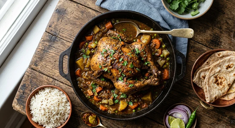 Braised fowl with vegetables