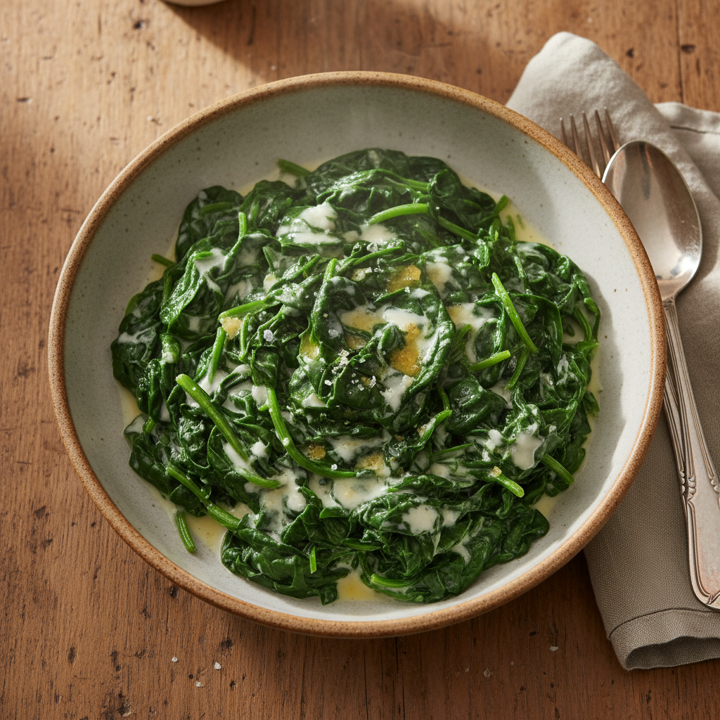 Boiled Spinach with Butter and Cream