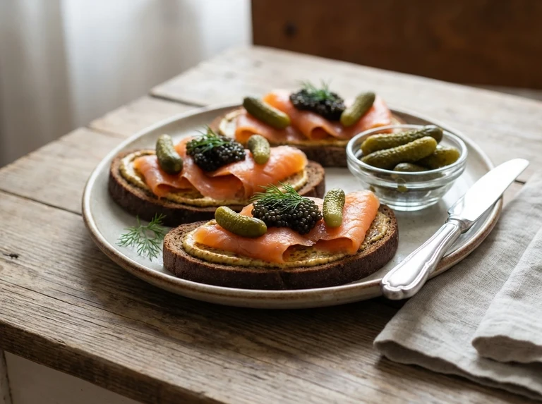 CAVIAR AND SALMON SANDWICHES