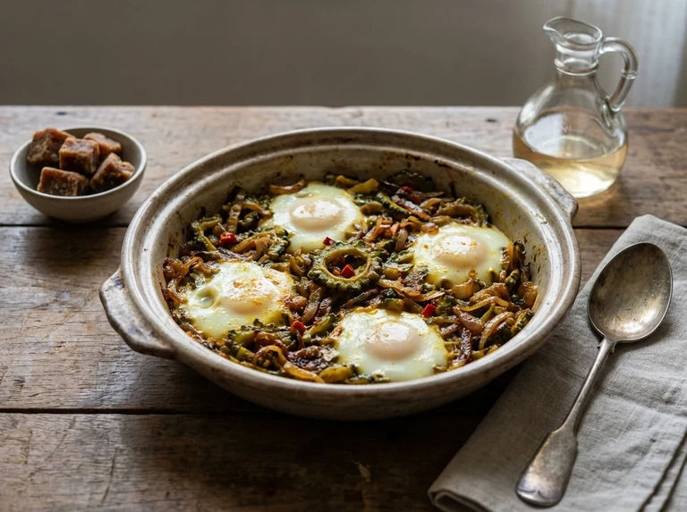 Eggs on Bitter Gourd (Karela Par Eeda)