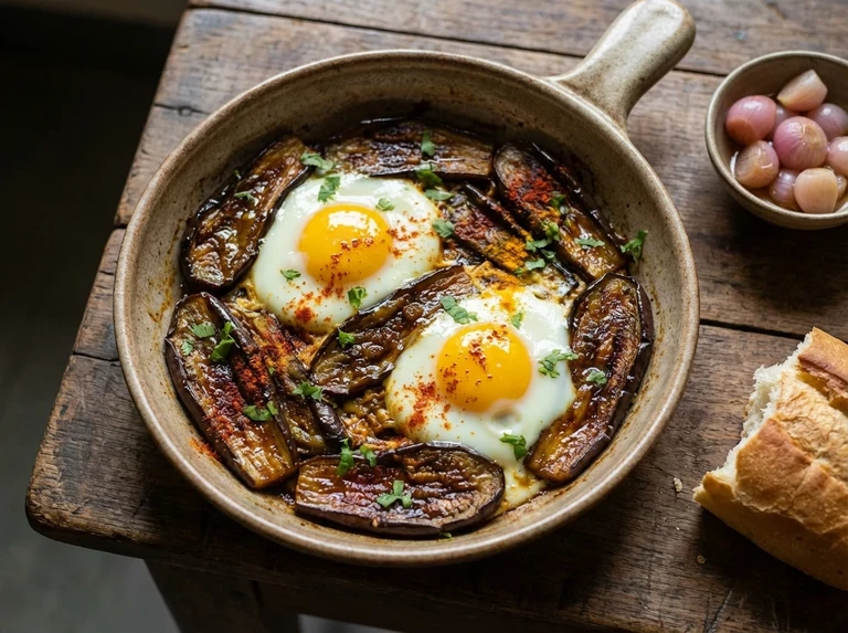 Eggs on Eggplant