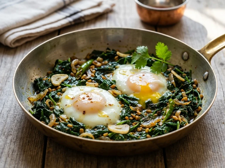Eggs on Greens (Bhaji Par Eeda)