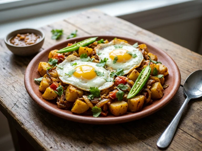 Eggs on Masala Potatoes