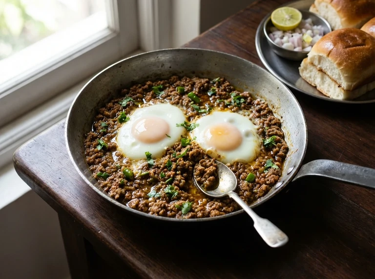 Eggs on Minced Meat (Kheema Per Eeda)