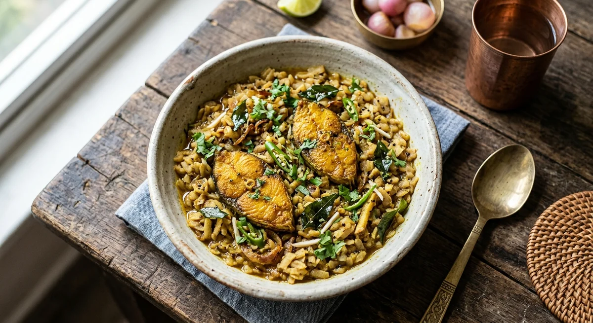 FISH with FLATTENED RICE