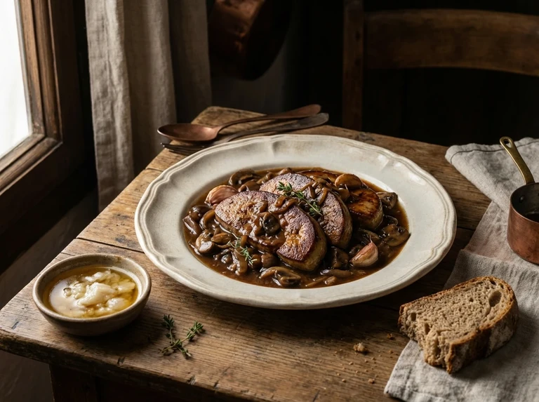 GOOSE LIVER WITH MUSHROOM SAUCE