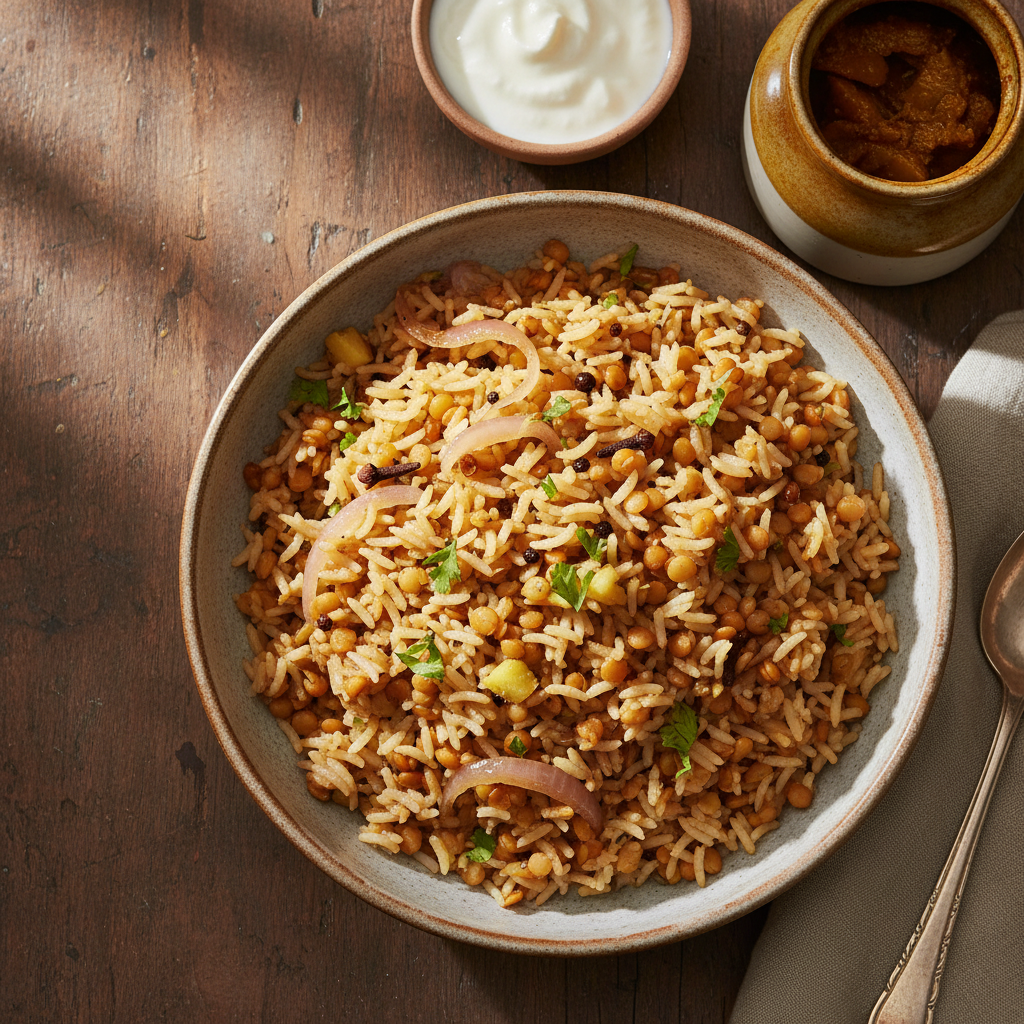 Bhoonee Kitcheeree with Red Lentils (Mussoor Dal)