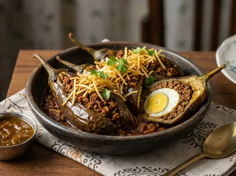 Keema Stuffed Eggplants