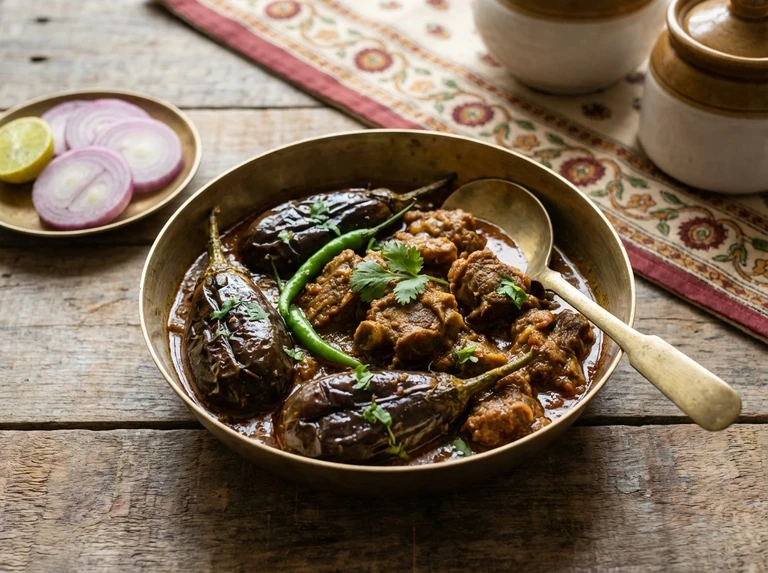 Meat or Chicken with Fried Eggplants