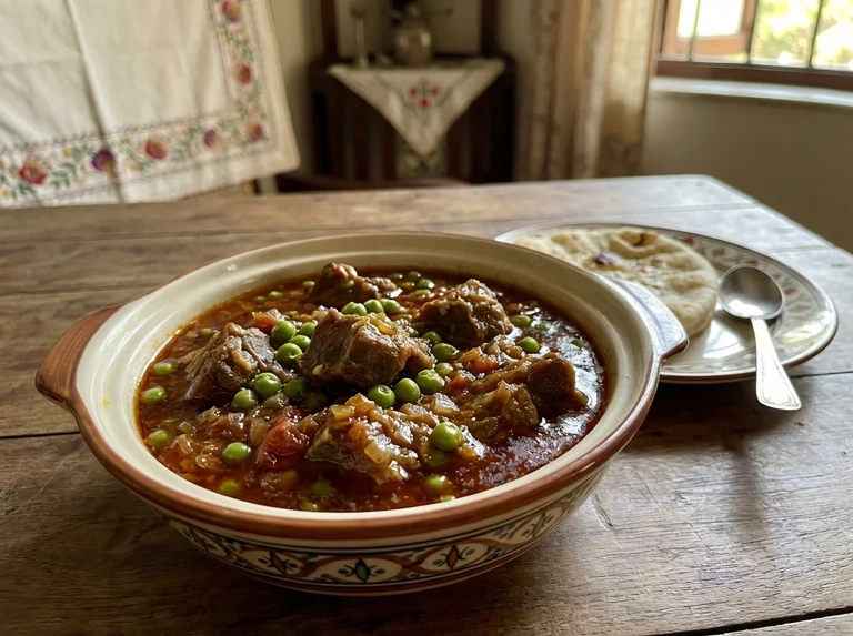 Meat or Chicken with Green Peas