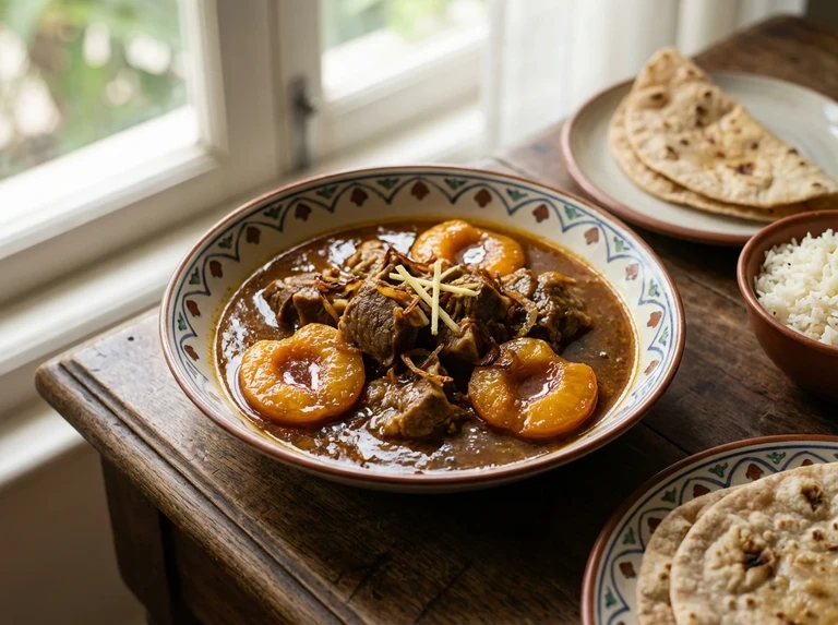 Meat or Chicken with Peaches
