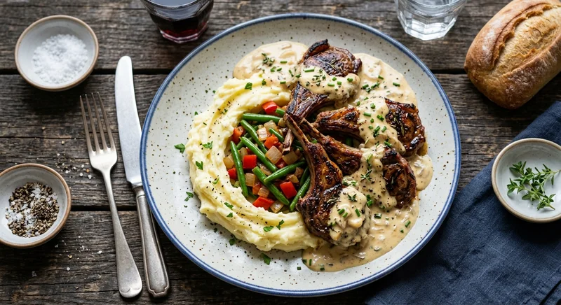 Mutton Cutlets with Onion and Cheese Sauce