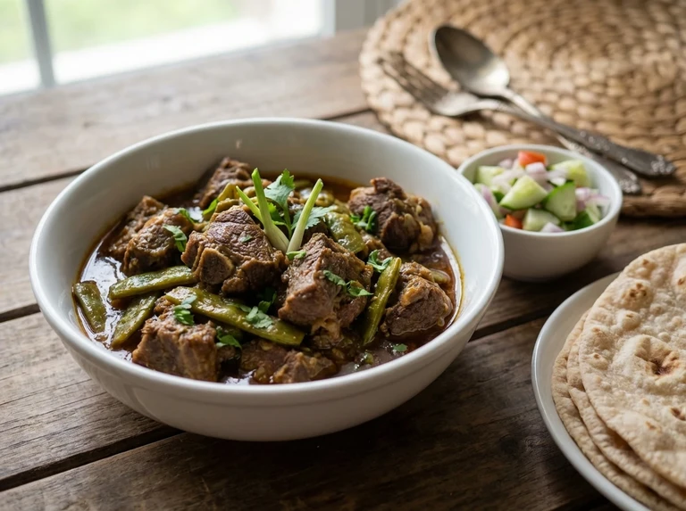 Mutton or Chicken with Flat Beans (Papdi Ma Gosht)