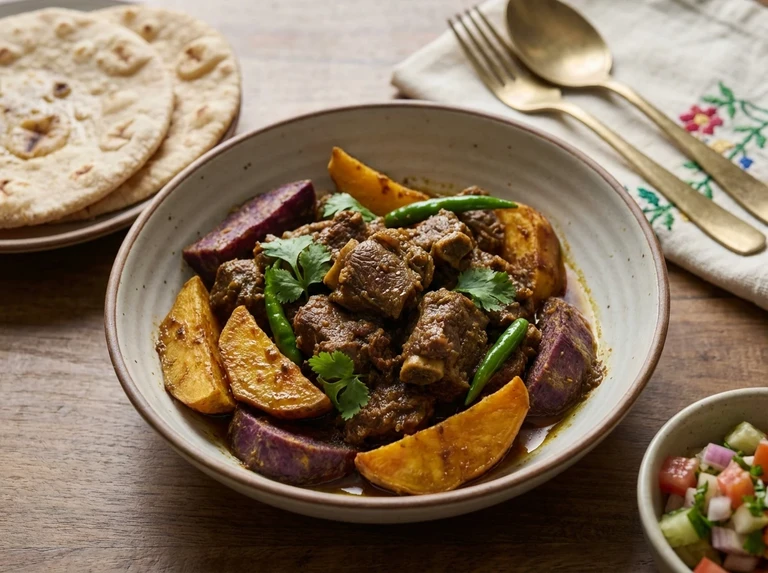 Mutton or Chicken with Root Vegetables (Dry Curry)