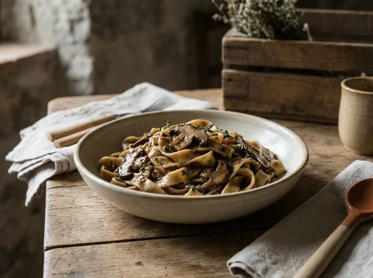 NOODLES AND MUSHROOMS