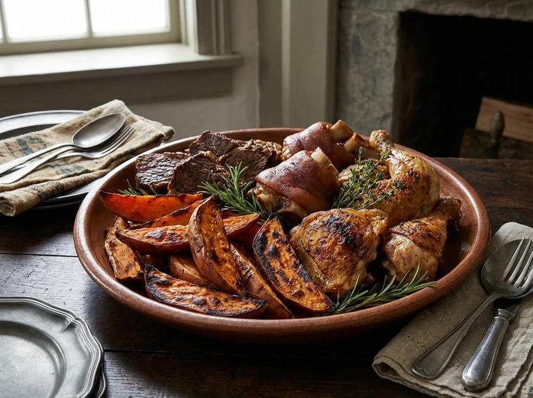 ROAST SWEET POTATOES WITH MEAT