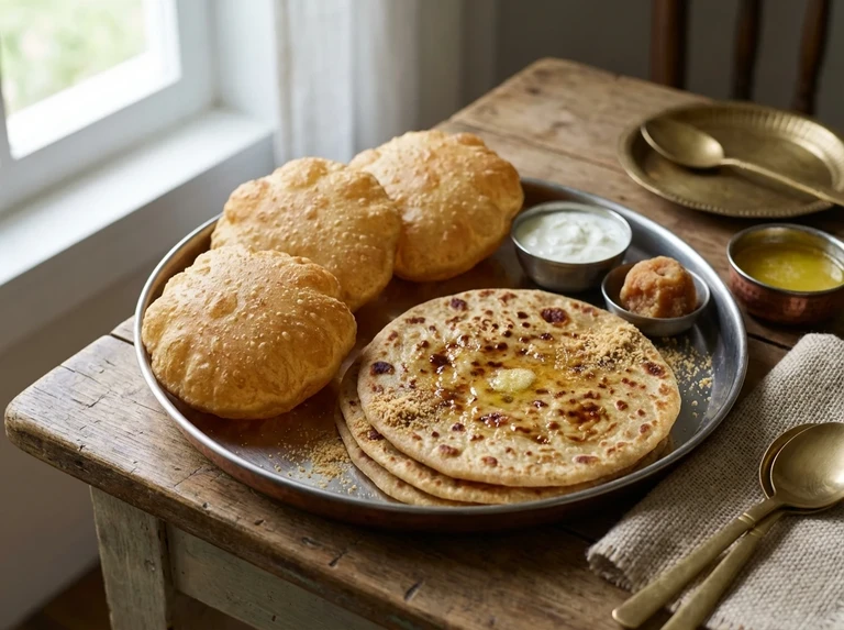 Sweet Curd Parathas (Fried and Roasted)