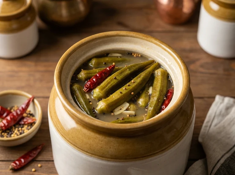 Whole Pickled Okra (Achar Bhindanu)