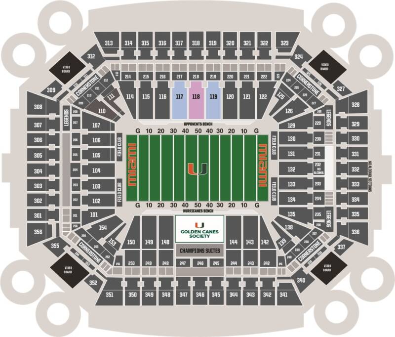 Miami Hurricanes North Sideline Club Football Season Tickets