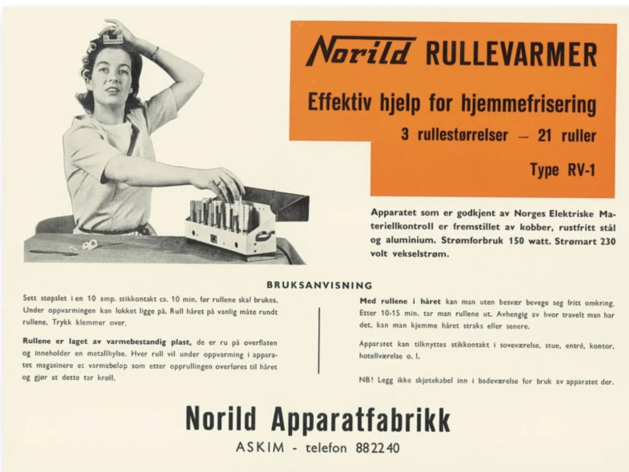 Reklame for Norild Rullevarmer inspirert av Carmen Curlers fra 1960-tallet