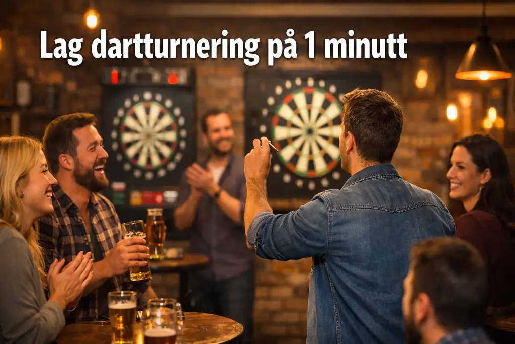 Dartkveld på pub med spillere rundt dartskive og sosial stemning