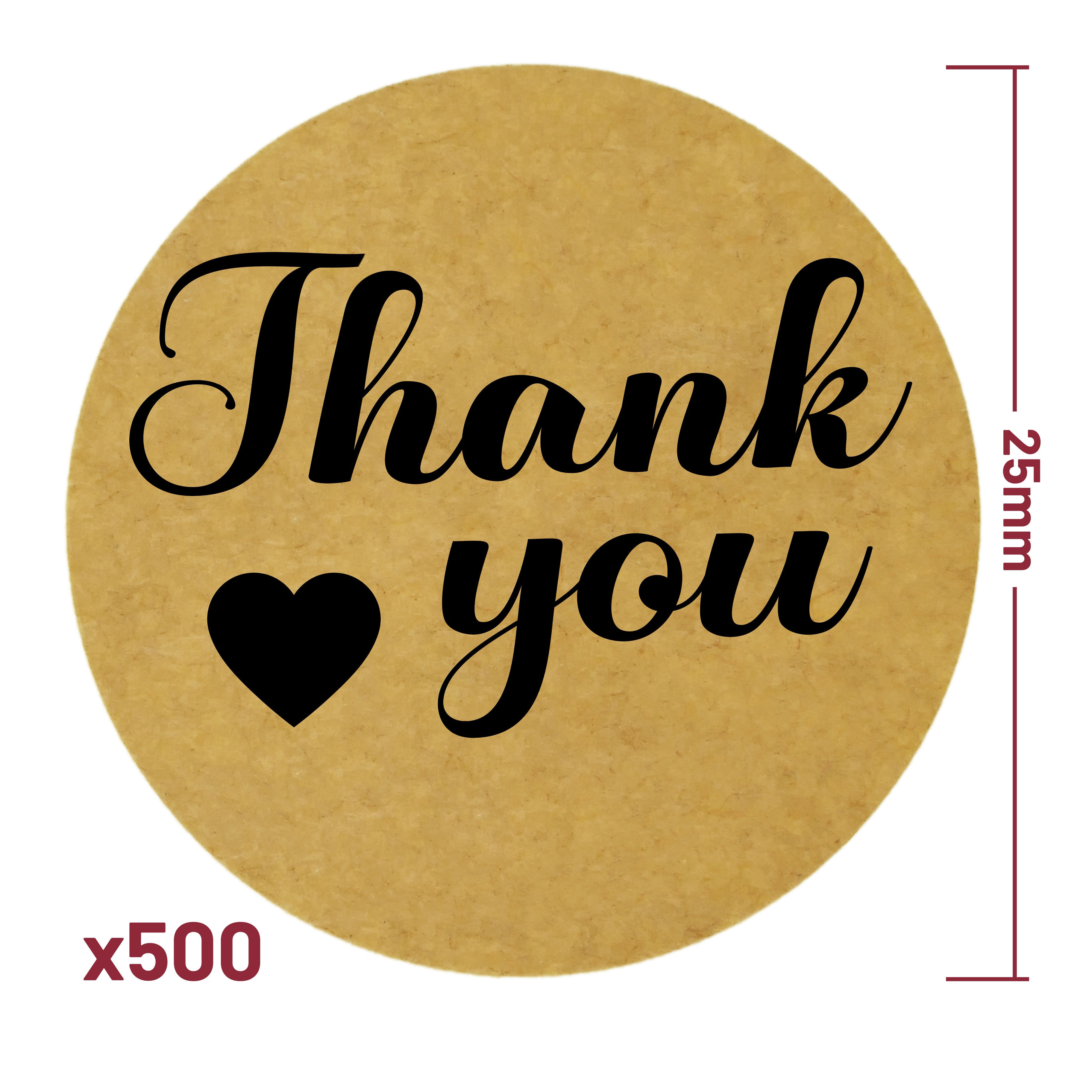 500 Etiquetas Redondas THANK YOU, Pegatinas de Papel Kraft adhesivas de 25 mm