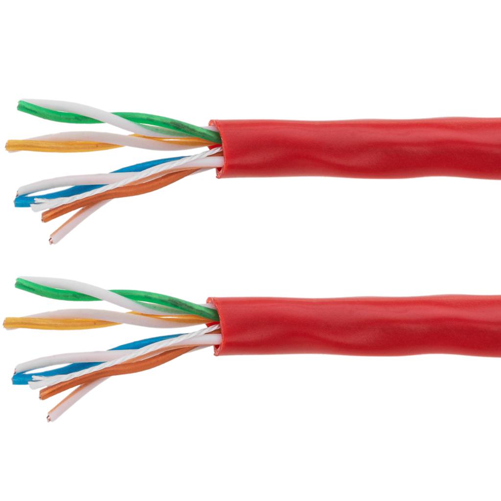 Bobina con cable UTP de categoría 5e 24AWG CCA rígido de color rojo 100m