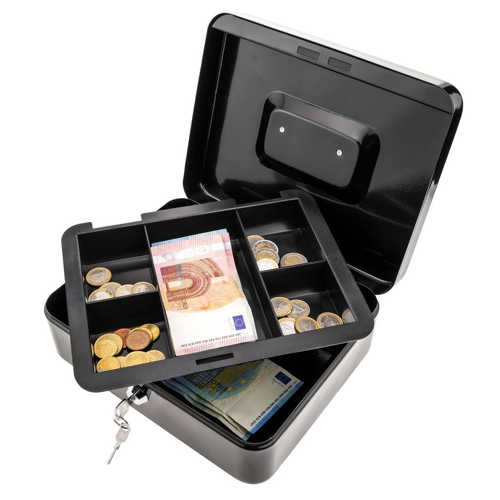 Caja fuerte transportable para almacenar billetes y monedas de 249x198x88mm