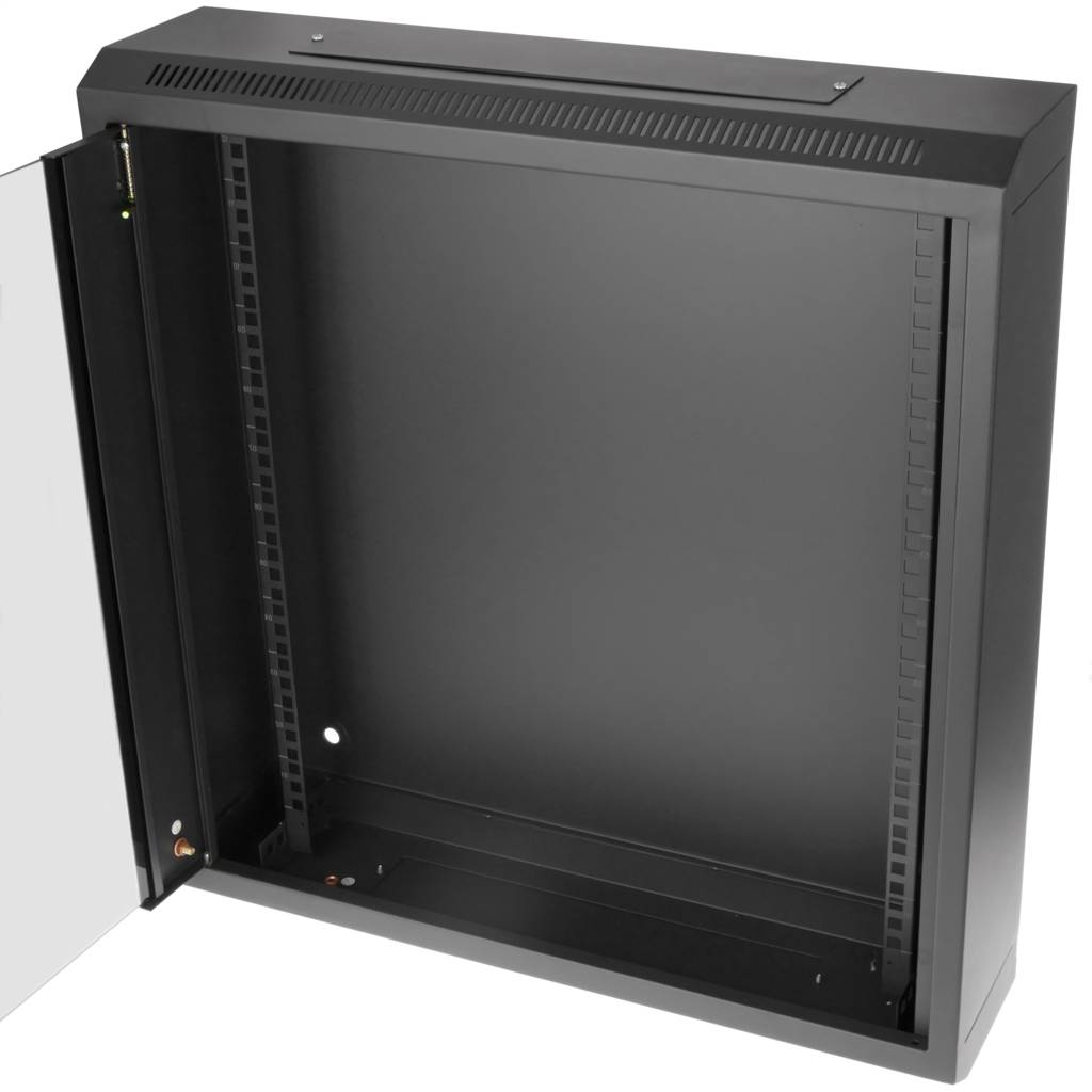 Armario Rack 19” 12U negro para pared con puerta transparente 600 x 150 x 640 mm