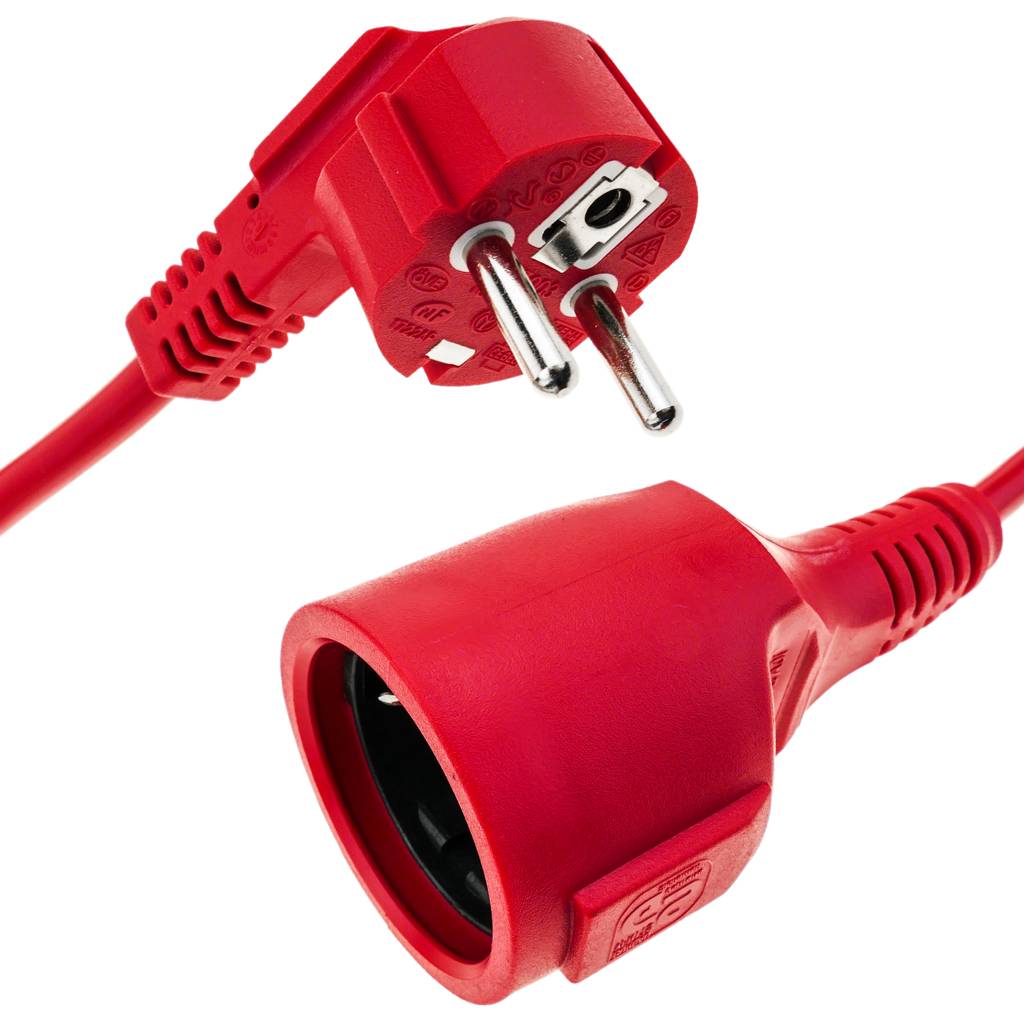 Alargador eléctrico de 2m Schuko macho a Schuko hembra color rojo