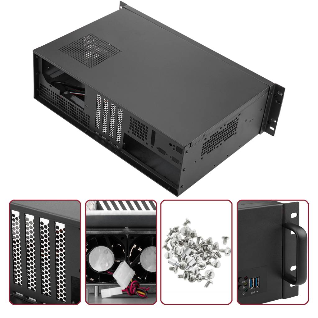 Caja para montaje en Rack 19” negra IPC microATX ATX 3U 1x5.25" 3x3.5" fondo 300mm