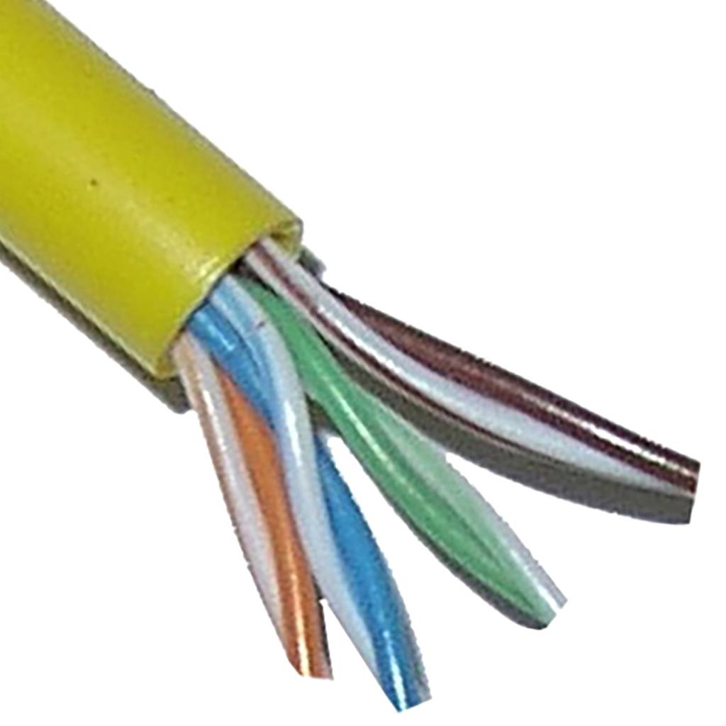 Bobina con cable UTP de color amarillo de categoría 5e 24AWG CCA rígido con longitud de 100m
