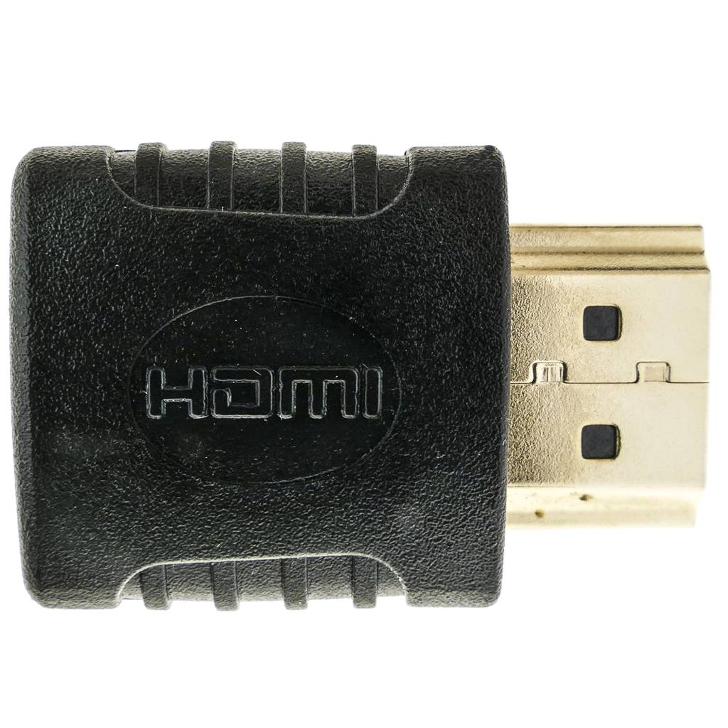 Adaptador en forma de L arriba con conexión HDMI-A macho a HDMI-A hembra de color negro