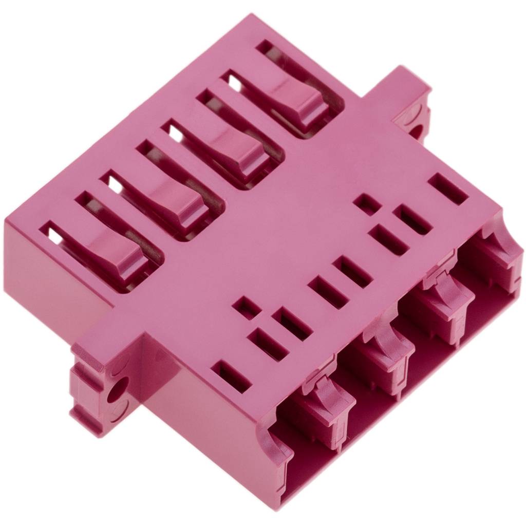 Adaptador de fibra óptica LC a LC rosa multimodo OM4 cuádruple